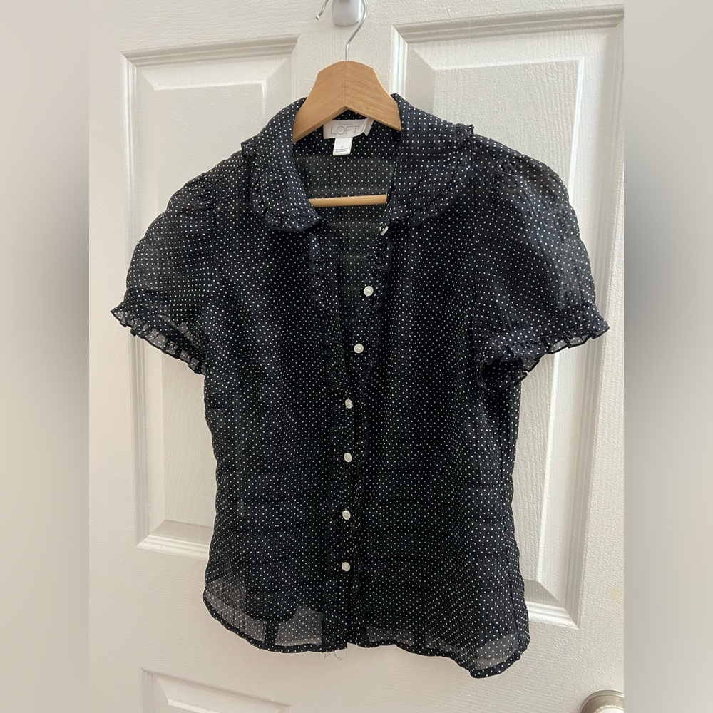 LOFT Black and White Polka Dot Button Down Shirt